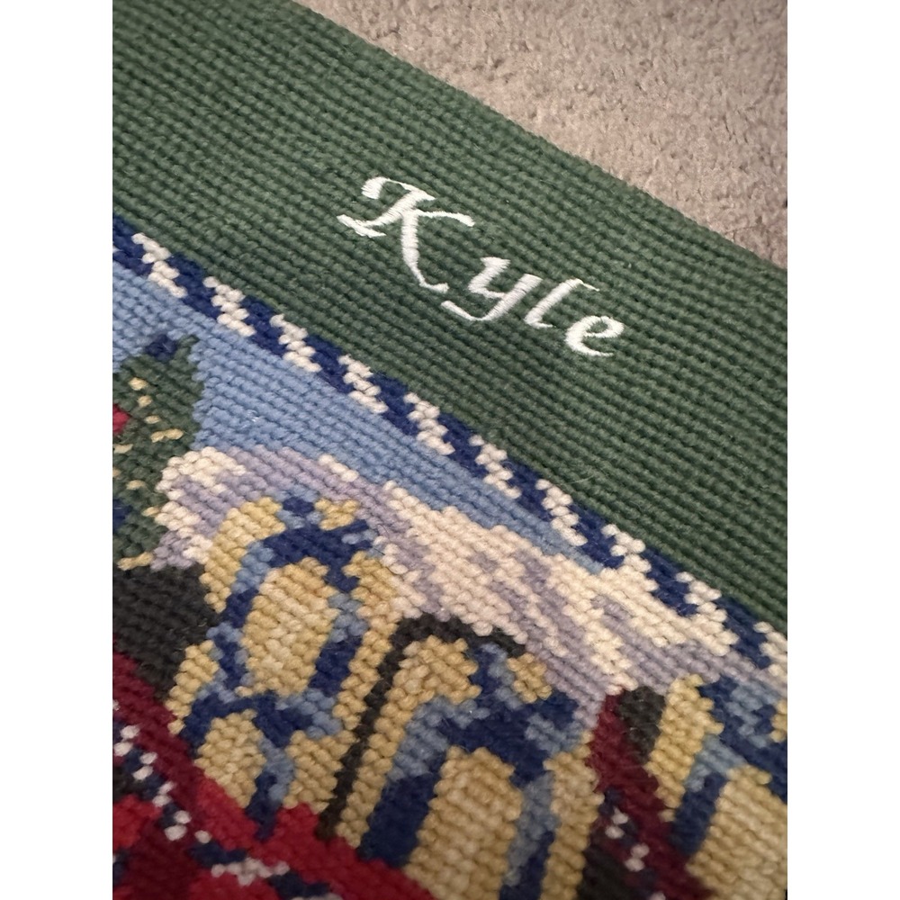 Lands End Needlepoint Christmas Stocking Monogrammed‎ Kyle Train Toys Wool - Picture 2 of 8